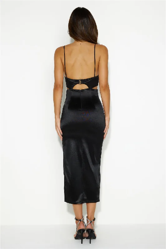 Sipping The Finest Satin Midi Dress Black