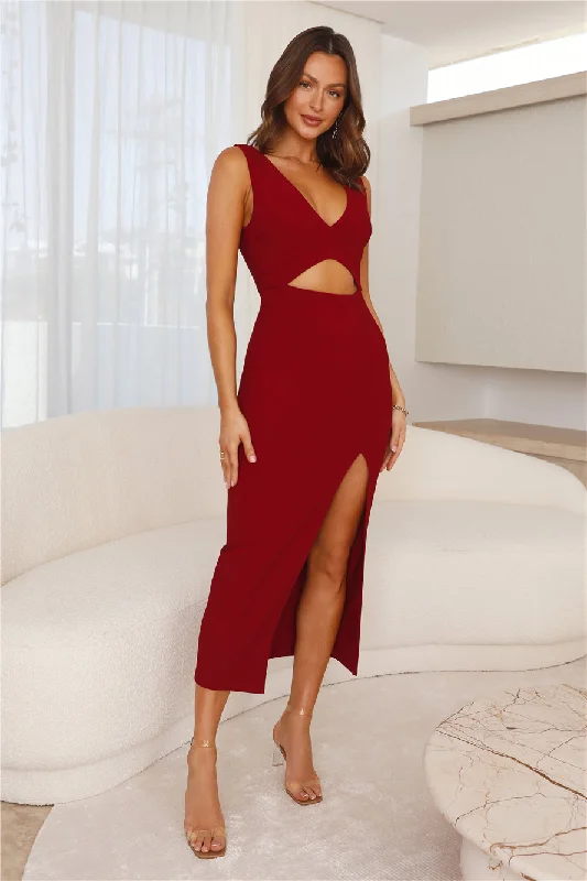 Talk The Walk Midi Dress Wine