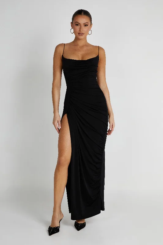 Candice Ruched Maxi Dress - Black