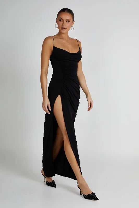 Candice Ruched Maxi Dress - Black