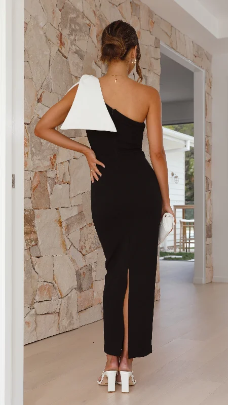 Celeste Midi Dress - Black/White Bow