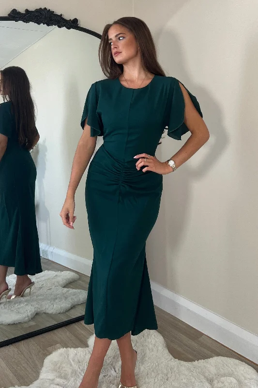 Cleo Emerald Ruched Detail Midi Dress