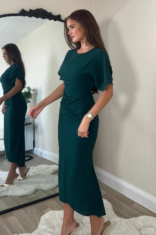 Cleo Emerald Ruched Detail Midi Dress