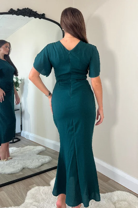 Cleo Emerald Ruched Detail Midi Dress