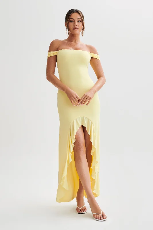 Eisley Slinky Off Shoulder Maxi Dress - Yellow