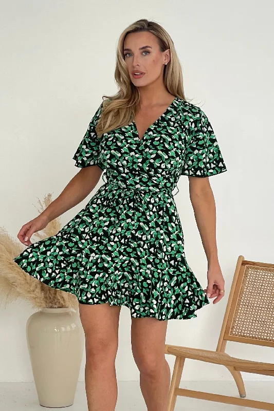 Frankie Wrap Skater Mini Dress Green