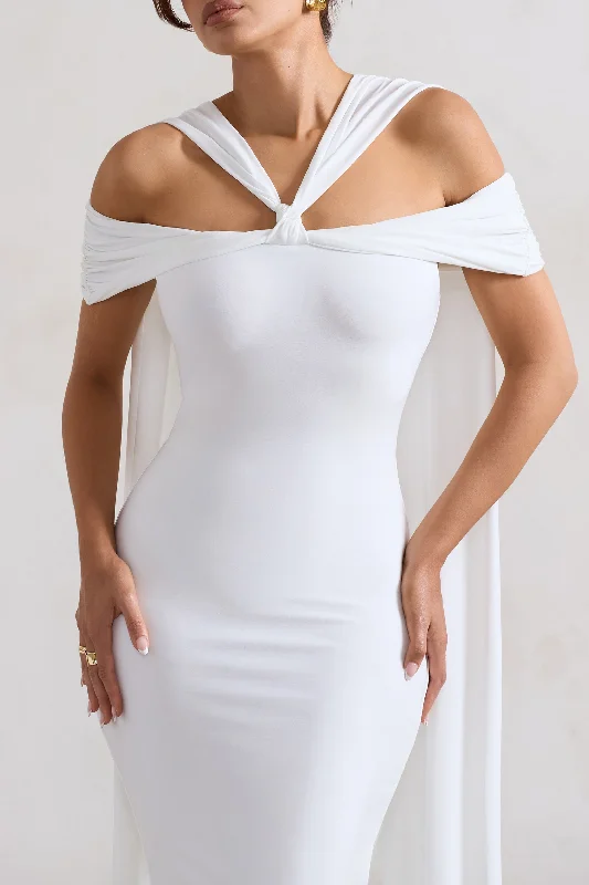 Galia | White Strappy Midi Dress With Drape