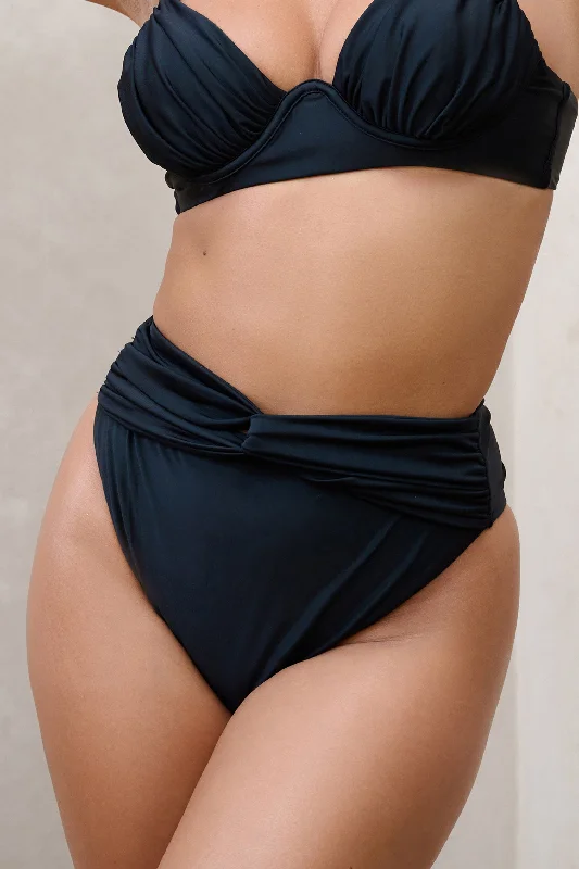 High Tide | Black High Waisted Twist Front Bikini Bottoms