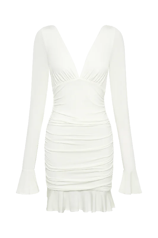 Leanne Jersey Gathered Mini Dress - White