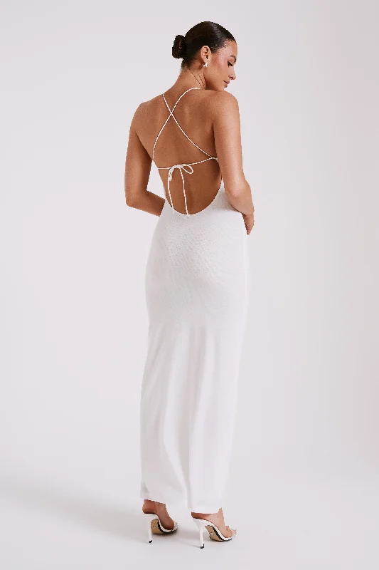 Maya Beaded Mesh Maxi Dress - White