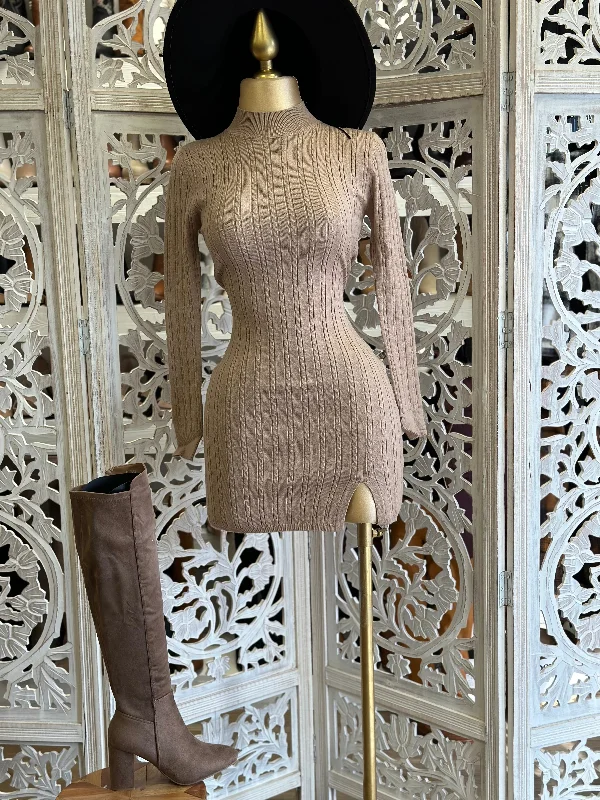 Mocha Sweater Mock Neck Mini Dress