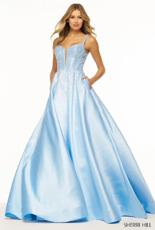 Sherri Hill Mikado Hot Fix Stone Ball Gown Prom Dress 56106