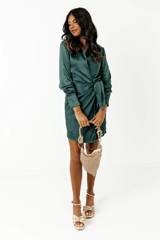 Whirl The Night Away Wrap Dress In Hunter Green