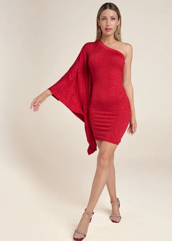 One-shoulder shimmer dress - Red