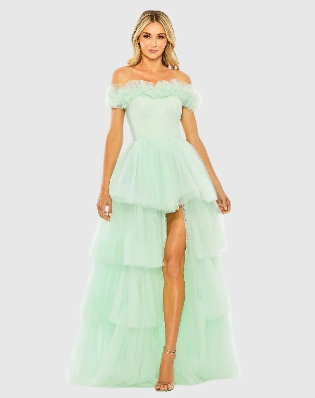 Off-the-Shoulder High-Low Tulle Gown