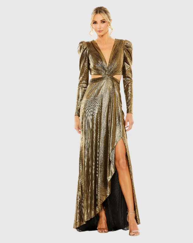 Princess Sleeve Cut Out Metallic Gown