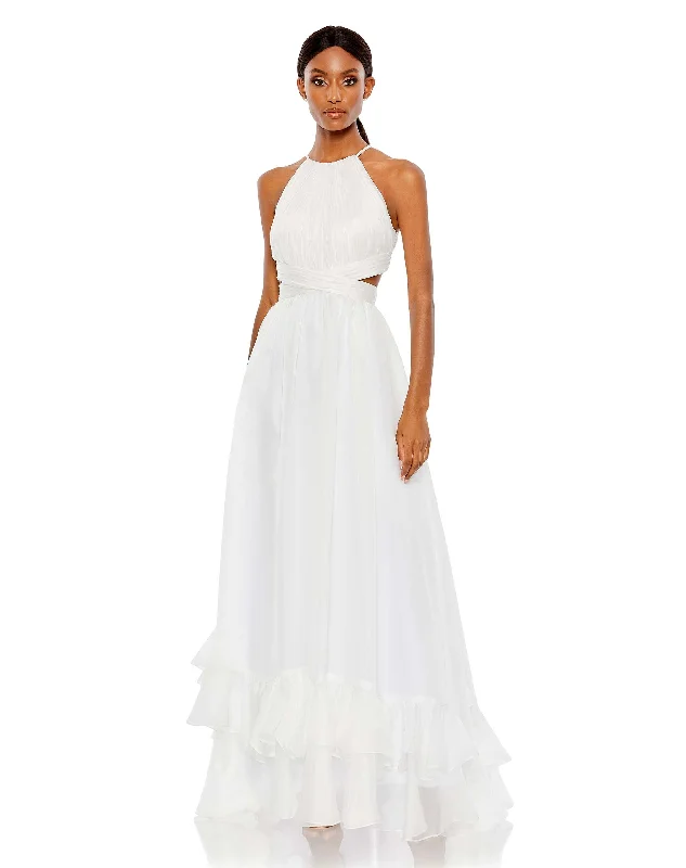 Pleated Criss Cross Cut-Out Halter Neck Gown - FINAL SALE