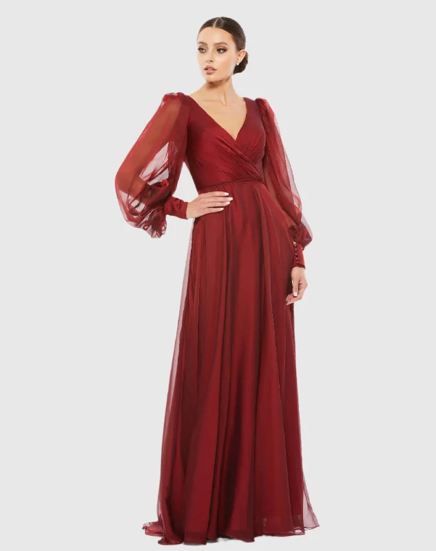 Sheer Blouson Sleeve Surplice Gown