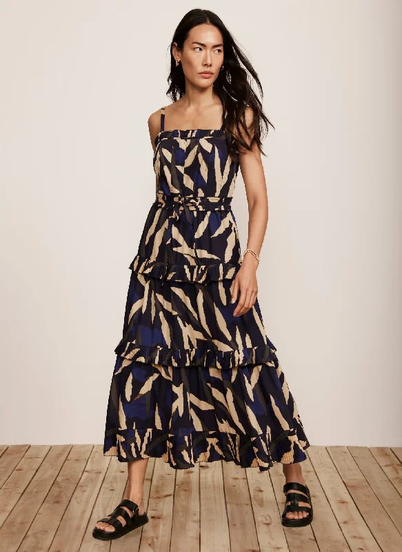 Navy Printed Midi Dress