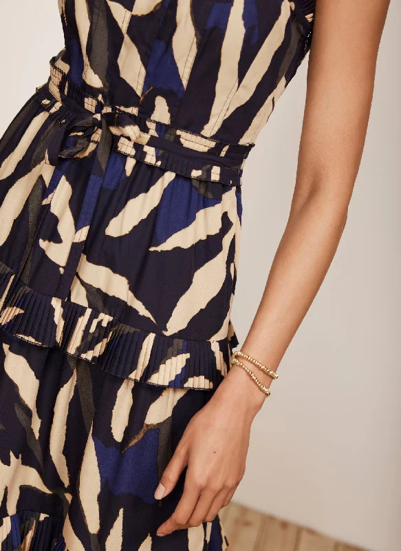 Navy Printed Midi Dress