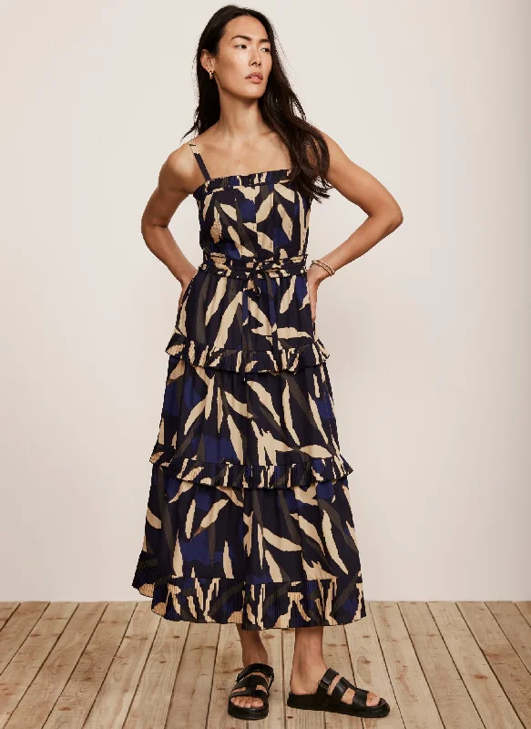 Navy Printed Midi Dress