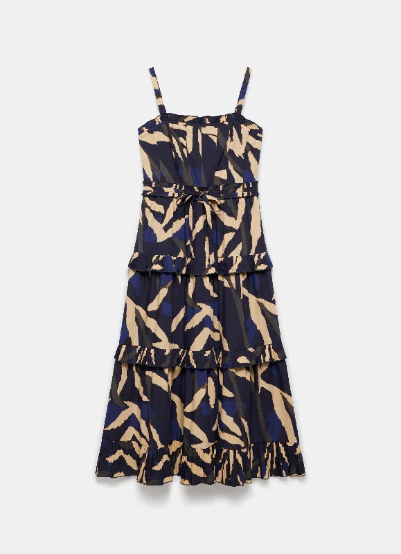 Navy Printed Midi Dress