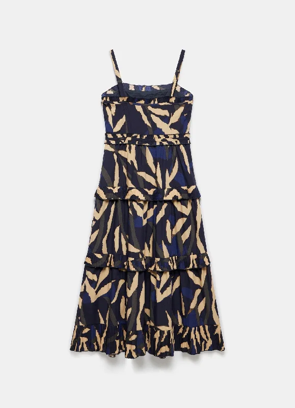 Navy Printed Midi Dress