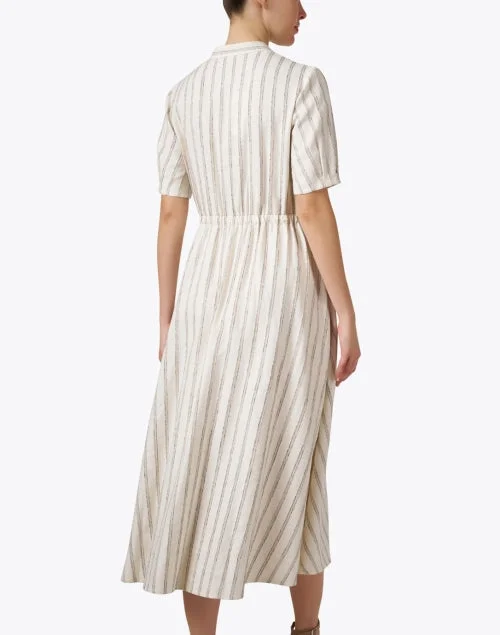 Beige Lurex Striped Cotton Dress