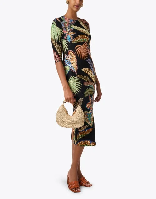 Black Foliage Print Dress