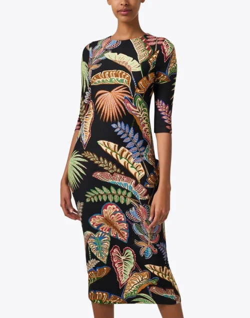 Black Foliage Print Dress