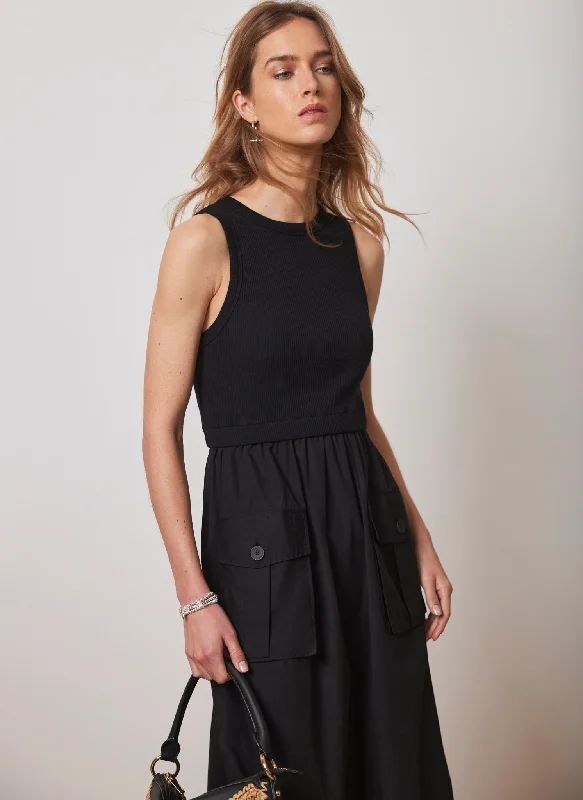 Black Jersey Cargo Midi Dress