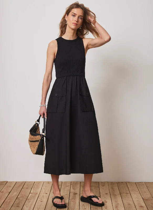 Black Jersey Cargo Midi Dress