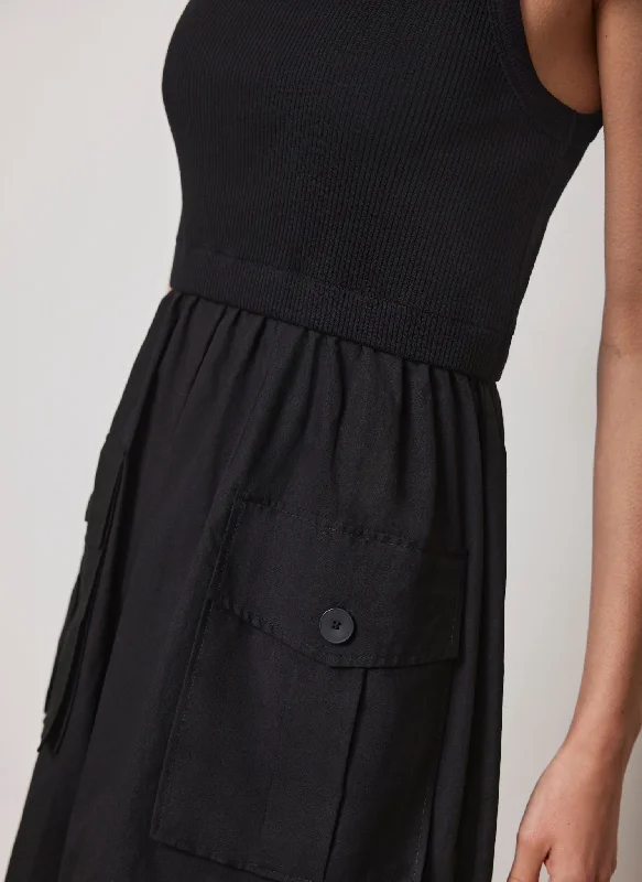 Black Jersey Cargo Midi Dress