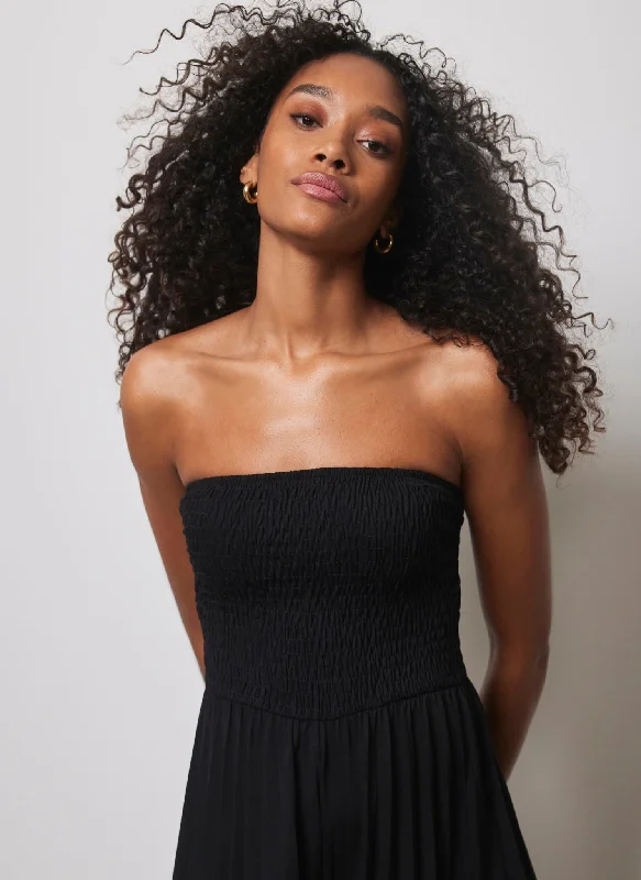 Black Pleated Bandeau Wide Jumpsuit