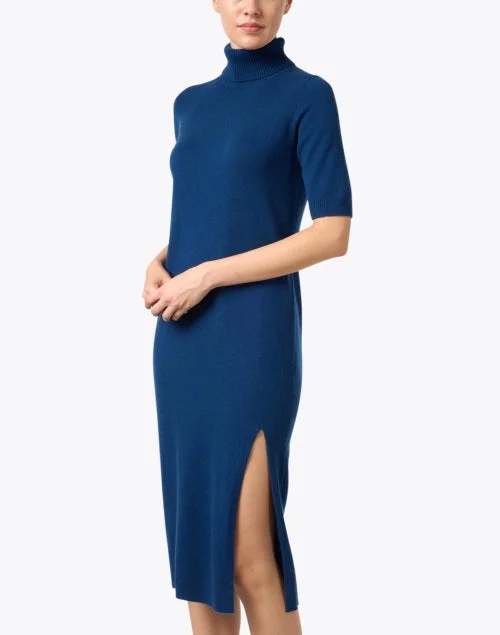 Blue Wool Cashmere Turtleneck Dress