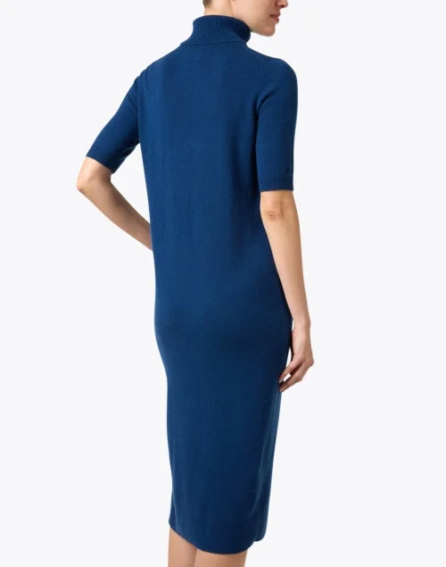 Blue Wool Cashmere Turtleneck Dress