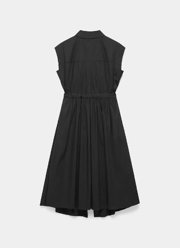 Black Cotton Midi Shirt Dress