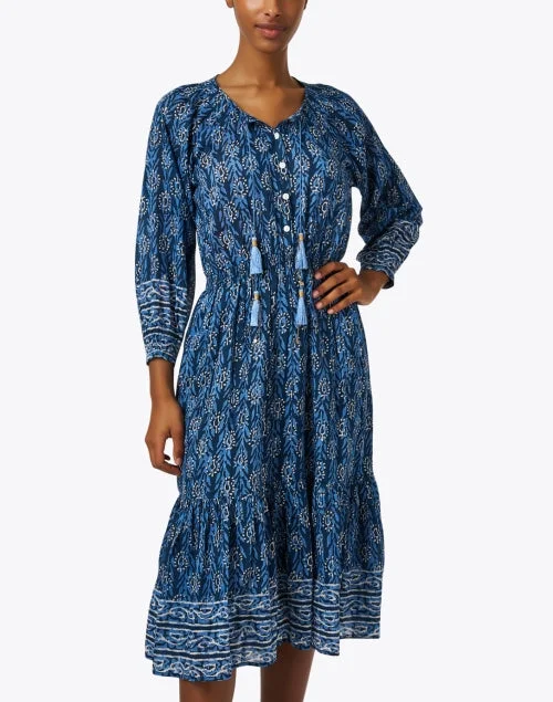 Courtney Blue Print Cotton Silk Dress