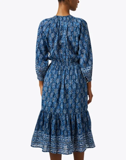 Courtney Blue Print Cotton Silk Dress