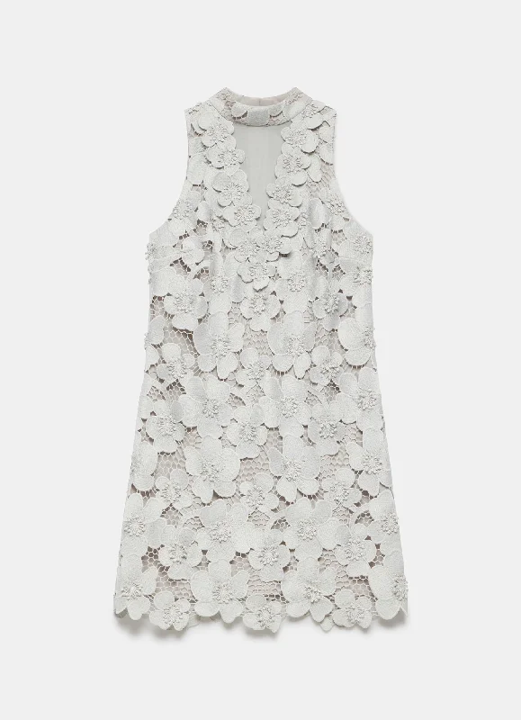 Grey Floral Lace Halter Mini Dress