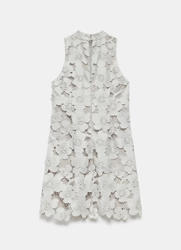 Grey Floral Lace Halter Mini Dress