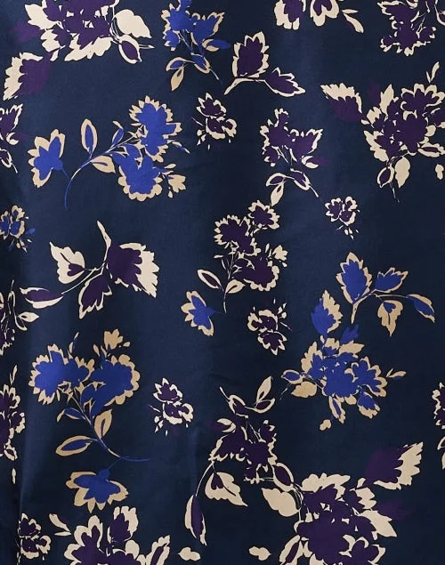 Navy Floral Silk Shirt Dress