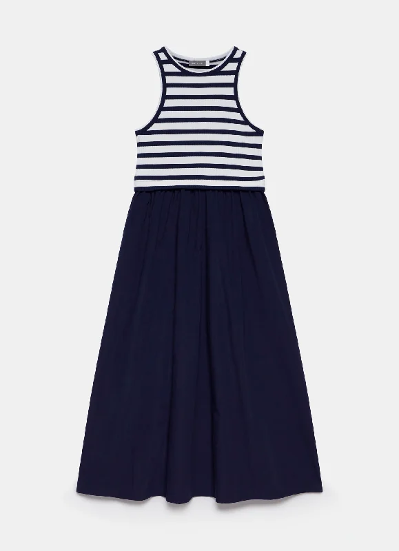 Navy Striped Jersey Midi Dress