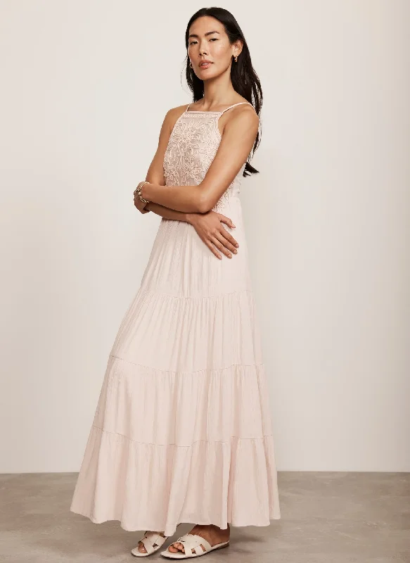 Pink Embroidered Halter Maxi Dress