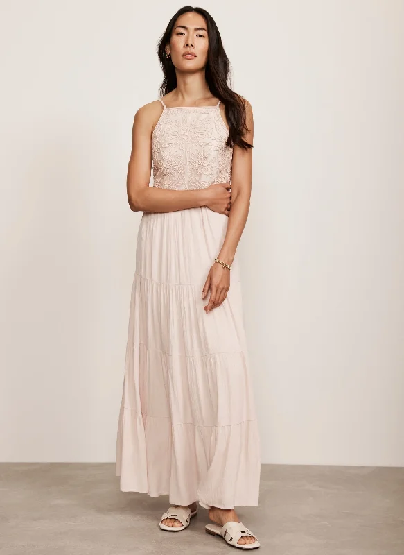 Pink Embroidered Halter Maxi Dress