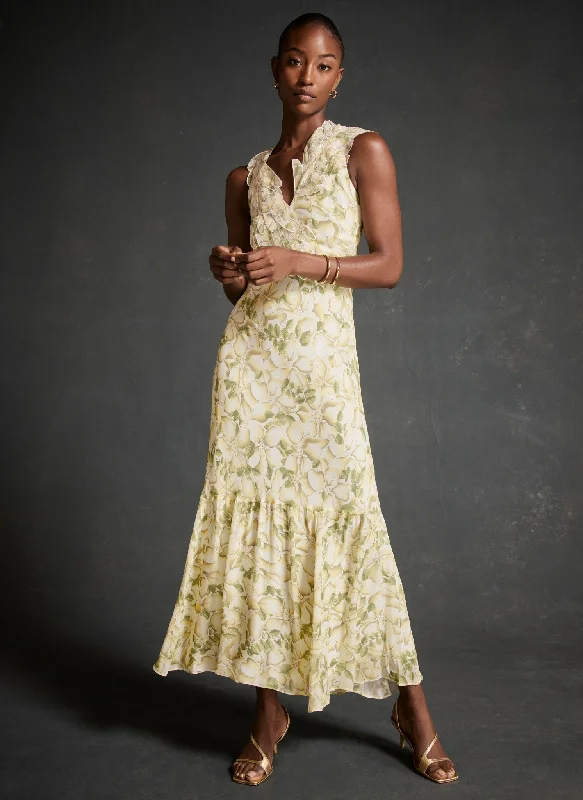 Yellow Floral Print Maxi Dress