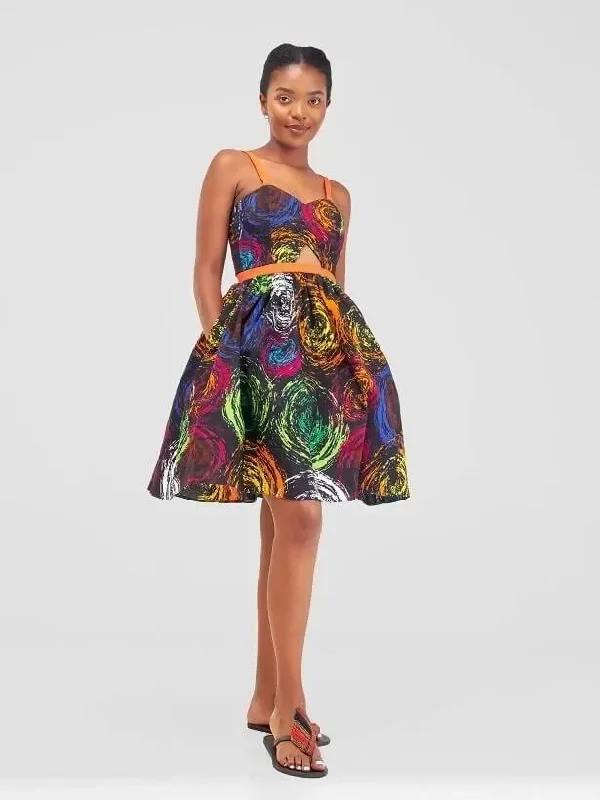 African Yuva Amare African Print Skater Dress - Blue Print