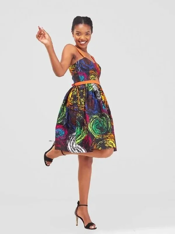 African Yuva Amare African Print Skater Dress - Blue Print