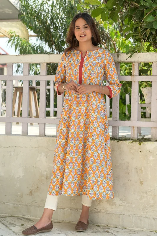 Amber Yellow Floral A Line Kurta