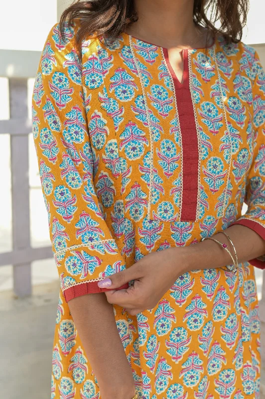 Amber Yellow Floral A Line Kurta